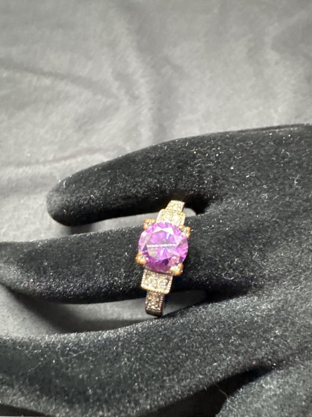 Vintage Gold Tone Ring Purple Gemstone Diamond Accents Size 9 Elegant Statement